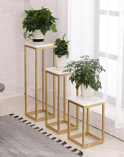 CLARIE WHITE WITH GOLDEN RIBBED 3NOS SIDE TABLE FOR LIVING ROOM