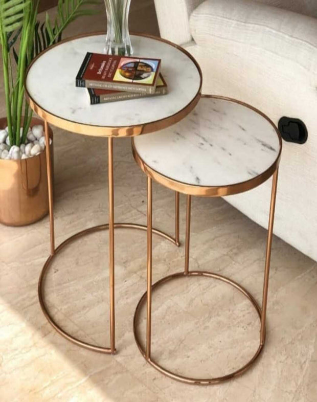 GLITTERING COIL WITH MARBLE TOP (SET OF 2) SIDE TABLE