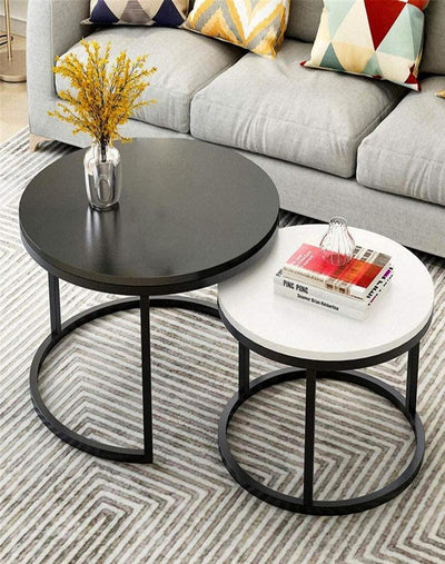 SPHERICAL BLACK & WHITE COMBO MARBLE TOP COFFEE TABLE