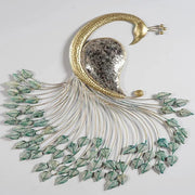 ANTIQUE PEACOCK METAL WALL DECOR WITH GOLDEN FINISH