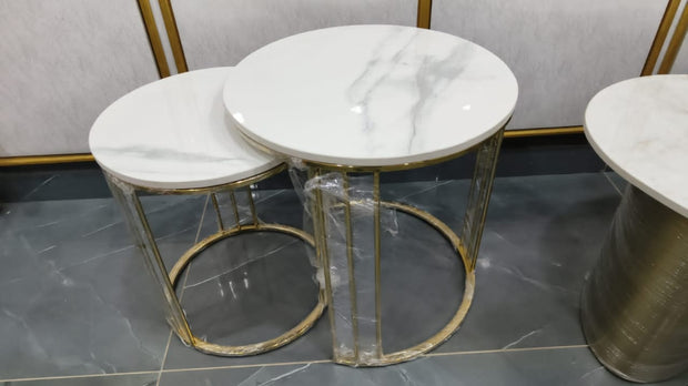 GOLDEN RIBBED TUBE MARBLE TOP COFFEE TABLE