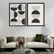 SET OF MULTIPLE VINTAGE HALF CIRCLE ABSTRACT ART FRAMES WITH GLASS- SET OF 2