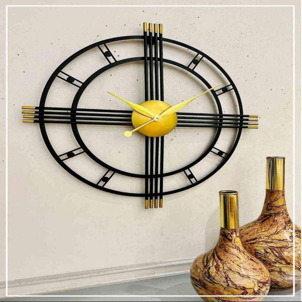 ANTIQUE BLACK DAINTY METAL WALL CLOCK WITH GOLDEN LUSH