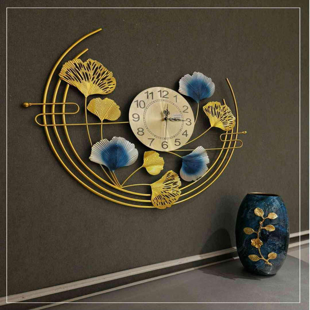 GOLDEN METAL MULTI COLOURED DECOR WITH WALL CLOCK