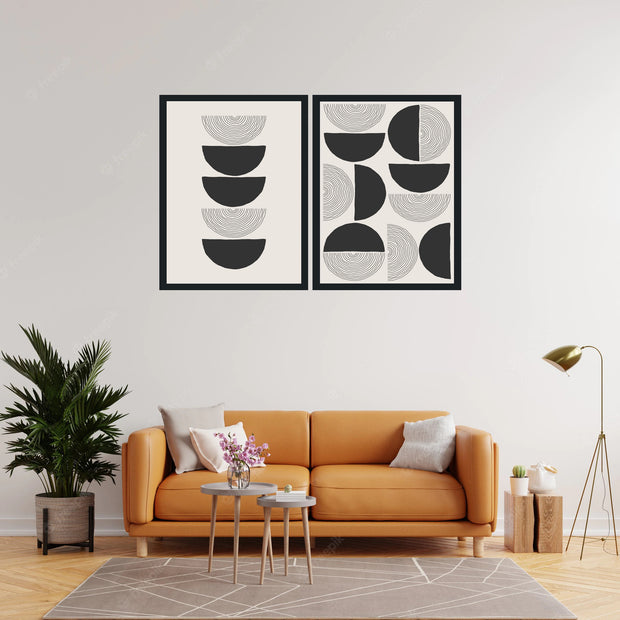 GEOMETRIC ARCHES MODERN ABSTRACT ART FRAMES WITH GLASS- SET OF 2